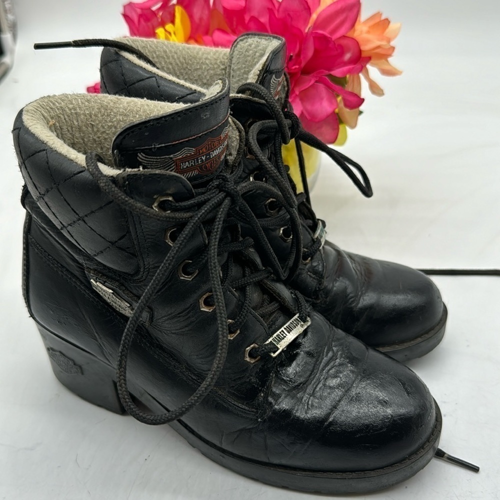 Harley Davidson Vintage Black Heeled Women's Biker Boots size 5.5 WRB4766C
